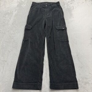 American Eagle Cargo Pants Womens 2 Short Grey Baggy Wide Leg Corduroy Stretch